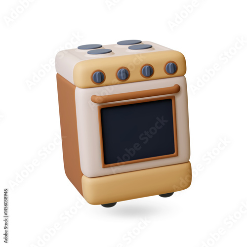 Stove 3d icon. Kitchen electricity device for cooking and baking. Isolated oven, realistic plastic style render. Household appliances vector element