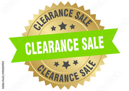clearance sale. clearance sale round green and gold label isolated on transparent background