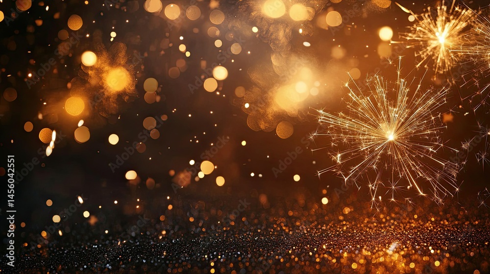 Holiday Web Banner with Golden Happy New Year Sparklers and Firework Background – Festive Greeting - Holiday Web Banner with Golden Happy New Year Sparklers and Firework Background – Festive Greeting -