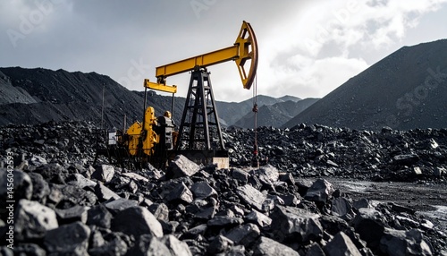 Oil pump jack in a coal mine Energy extraction industry landscape