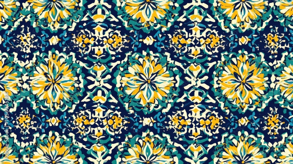 Vibrant Moroccan tile pattern with floral designs