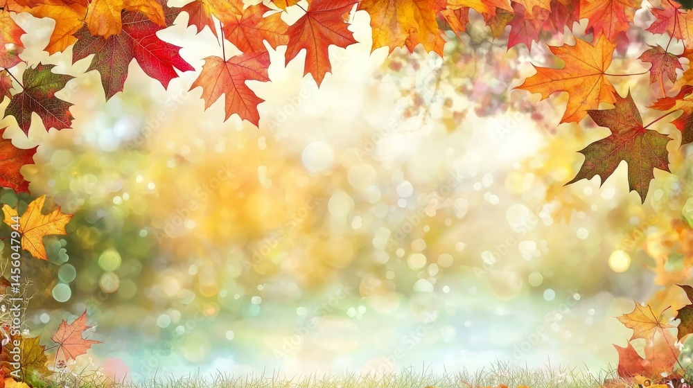 Autumn Maple Leaves Border on Bokeh Background, Fall, Season Autumn Maple Leaves Border on Bokeh Background, Fall, Season