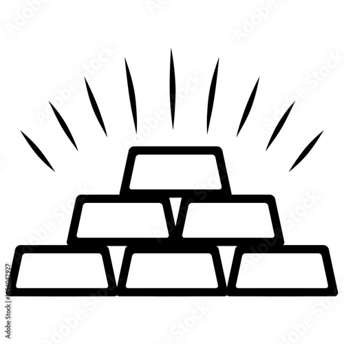 Gold Bar Stack Icon Golden Ingot Treasure Vector Illustration Outline Drawing