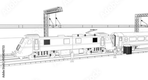 electric train sketch 3d illustration