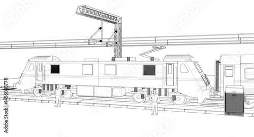 electric train sketch 3d illustration