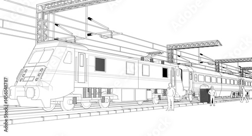 electric train sketch 3d illustration