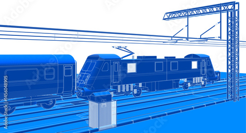 electric train sketch 3d illustration