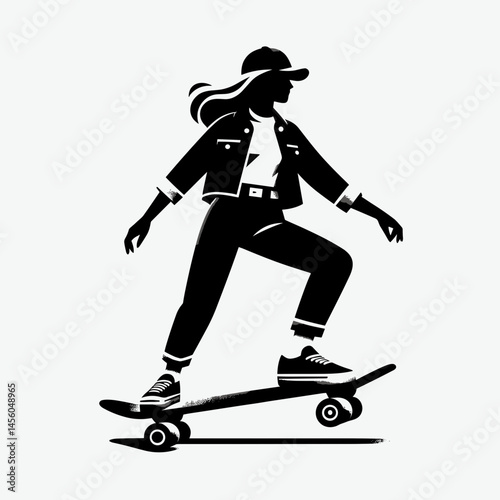 Young woman skateboarding stylishly on a skateboard  