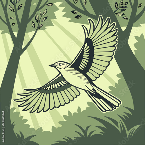 Tyrant Flycatcher in flight, captured mid-air while hunting insects—dynamic wildlife action shot.