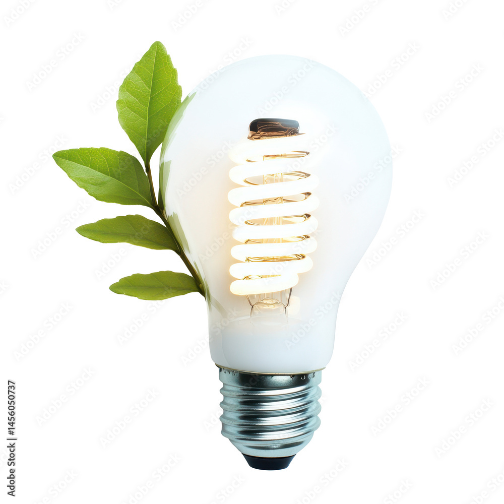 Compact fluorescent bulb with leaves symbolizing green energy innovation