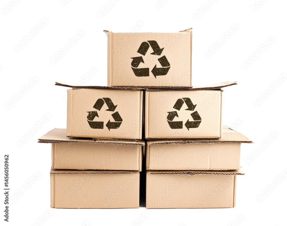 Cardboard boxes arranged with recycling logos highlighting eco-conscious packaging