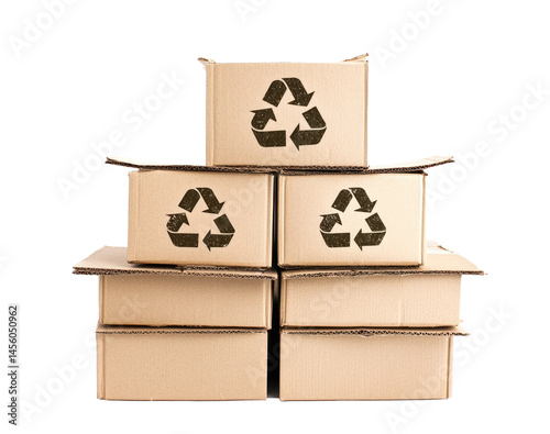 Obraz na płótnie Cardboard boxes arranged with recycling logos highlighting eco-conscious packaging w salonie