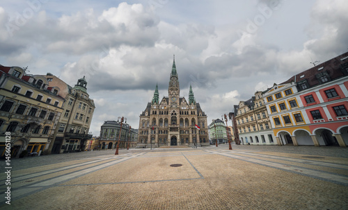 Obraz na płótnie Cityscape of Liberec, Czech Republic. Panoramic view of the old town (staré město): main square and city hall w salonie