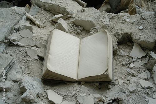 Open book amidst rubble