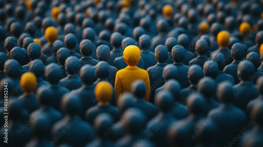 Obraz premium A single unique figure amidst a crowd of similar figures.