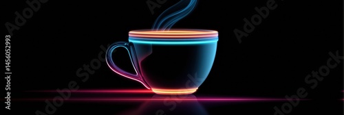 Obraz na płótnie A cup of coffee with a glowing handle and a steamy top. The cup is illuminated in neon colors, creating a vibrant and eye-catching image. The idea behind this image is to showcase the beauty w salonie