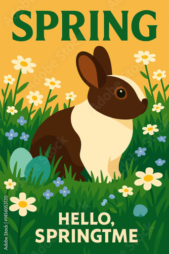 Rabbit Sitting in a Flower Meadow Celebrating Springtime