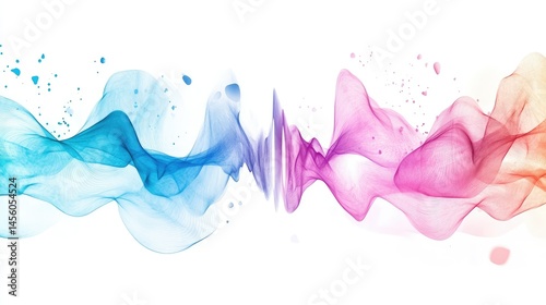Futuristic audio equalizer graphic in abstract motion with gradient blue and purple waves isolated on white