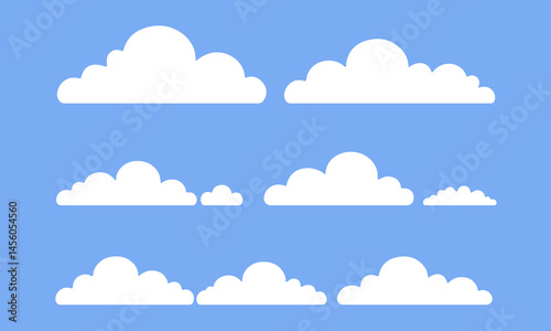 Cartoon clouds icons set. Vector flat weather clouds collection for kids app, cloudy landscape, blue sky, sky elements, flat design
