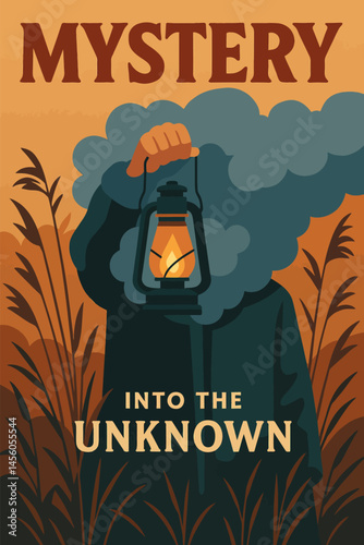 Exploring the Unknown Person with Lantern in Field - Mystery Illustration