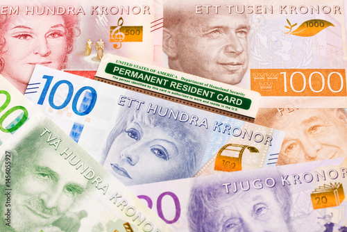 American permanent resident card on Swedish money