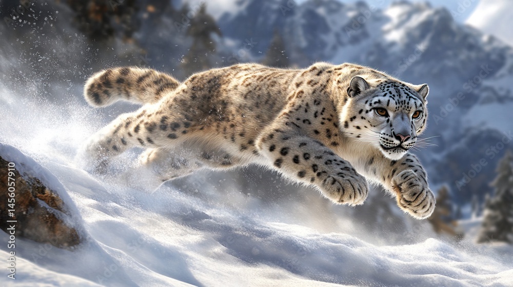 Obraz premium Snow Leopard in Action