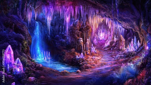 Wallpaper Mural Vibrant, mystical cave passageway adorned with crystals. Torontodigital.ca