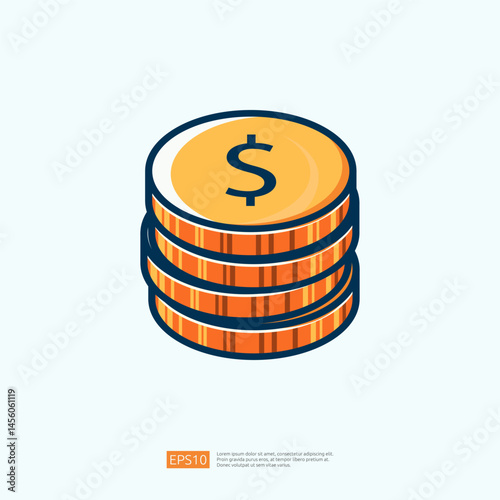 Stack of Gold Coins Representing Financial Growth and Wealth Management in Business Icon Illustration