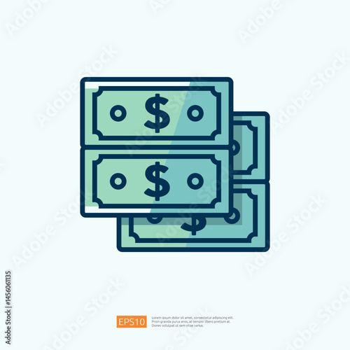 Business Icon Illustration of Stacked Dollar Bills Representing Currency and Financial Transactions in an Economic Context