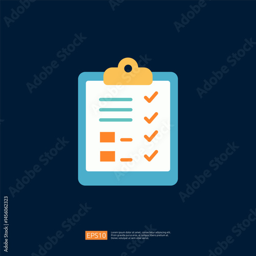 Illustration of a Clipboard with a Checklist Representing Business Planning and Task Evaluation Icon for Productivity Management