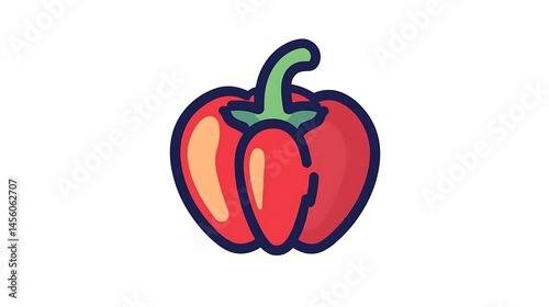 Clean linear icon of a bell pepper, vibrant red design on a pure white background, natural and minimalistic
