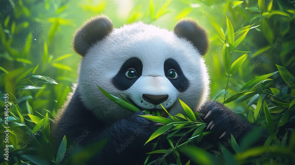 Fototapeta premium Happy Panda Eating Bamboo