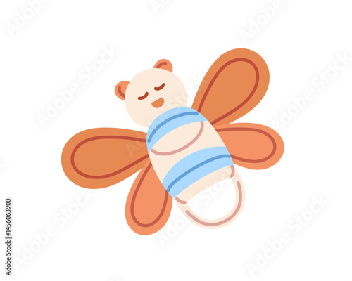 Icon of cute rattle with butterfly shape. Baby beanbag toy to play, having fun. Newborns care accessory. Lovely kids thing, children belonging. Flat isolated vector illustration on white background