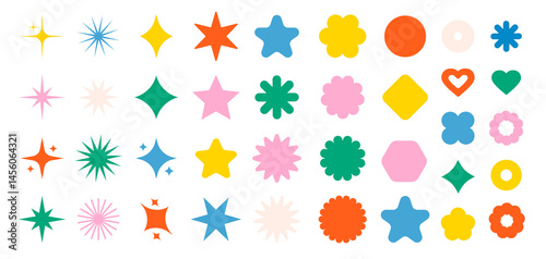 Sparkles stars shapes icons collection. Decorative twinkles and bursts forms. Abstract shining and sparkling flash forms. Decorative glowing light effects. Geometric graphic elements