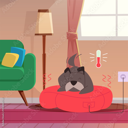 Sleeping dog. home pet relaxing on hot place in home interior