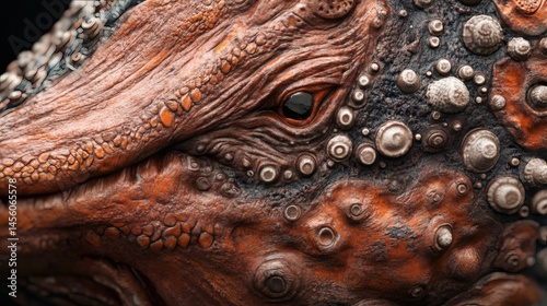 Obraz na płótnie Close-up fantasy creature eye, textured skin, dark background. Use Sci-fi, fantasy art, game design w salonie
