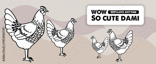 Hen Set of Chicken with eggs silhouettes vector isolated on white background