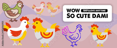 Hen Set of Chicken with eggs silhouettes vector isolated on white background