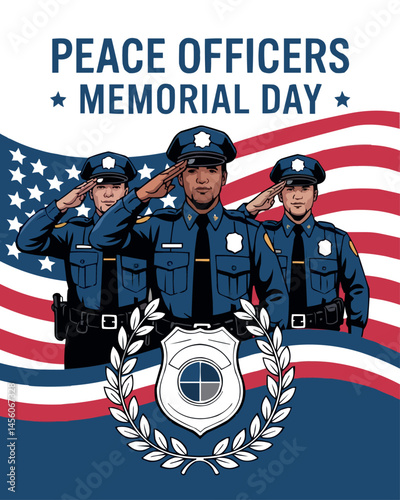 Peace Officers Memorial Day Police Tribute Vector Art with USA Flag