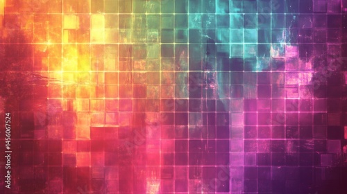 Obraz na płótnie Colorful abstract grid background; digital art, website design w salonie