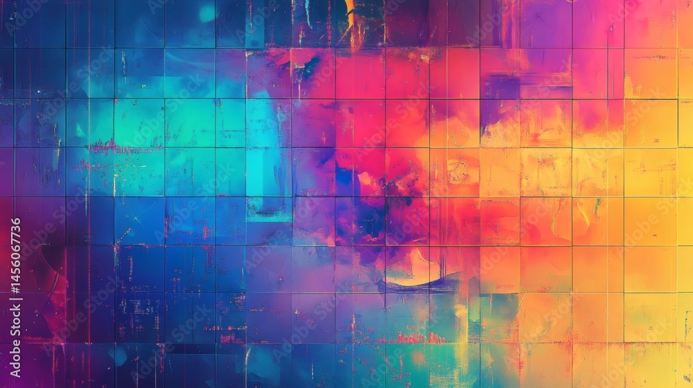 Colorful abstract grid; vibrant hues; digital art; background texture; website design