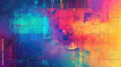 Obraz na płótnie Colorful abstract grid; vibrant hues; digital art; background texture; website design w salonie