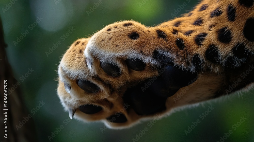 Close-up jaguar paw, rainforest, sharp claws, wildlife detail