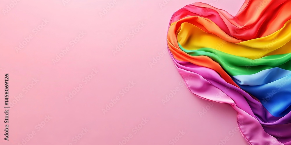 Obraz premium Rainbow Flag Styled in a Heart Shape on a Pink Background Celebrating LGBT Pride Month.