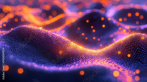 Abstract Conceptual Representation of DNA Strands Being Programmed with Vivid Light and Particle Effects in a Futuristic Environment