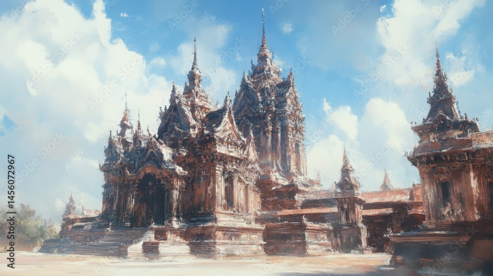 Magnificent buddhist architecture structure in myanmar with intricate design against a bright blue sky, asia travel destination scenery Magnificent buddhist architecture structure in myanmar with intricate design against a bright blue sky, asia travel destination scenery