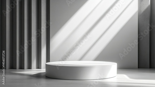 Minimal White Podium 3D Stage for Product Presentation with Spotlight on Modern Display Platform 