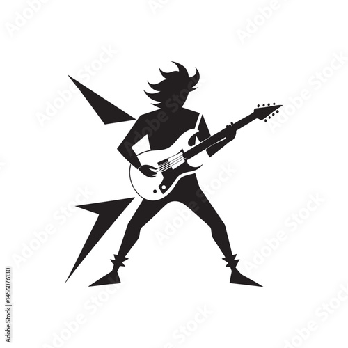 Rock Guitarist Silhouette in Power Pose, Live Music Energy in Black and White