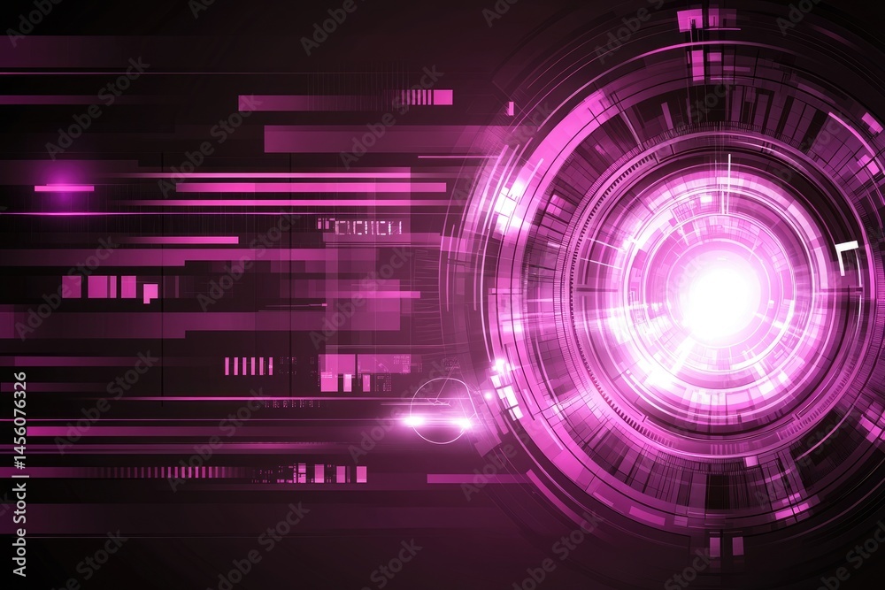 Abstract digital technology background featuring concentric circles and glowing elements in vibrant purple and pink hues, suggesting a futuristic or advanced interface with a sense of speed and motion Abstract digital technology background featuring concentric circles and glowing elements in vibrant purple and pink hues, suggesting a futuristic or advanced interface with a sense of speed and motion