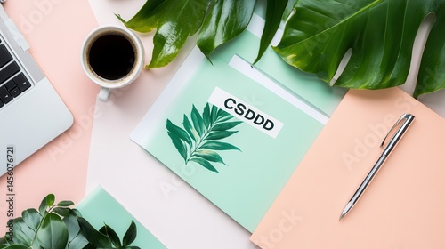 CSDDD Folder with Tropical Leaves and Office Desk Items